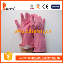 Guantes de látex de color rosa para el hogar con manguito enrollado DHL421